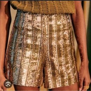 Sezane Gold Sequin High Waist Shorts